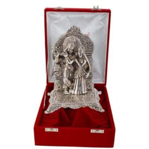 GIFT Silver Plated Radha Krishna Idol with Velvet Box