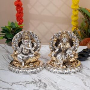 Pure Gold Silver Coated Antique Ganesh Laxmi Murti