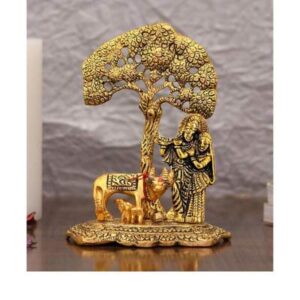 Radha Krishna with Cow and Calf Statue