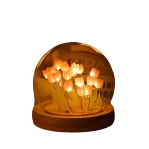 Romantic LED Tulip Night Light with Wooden Base