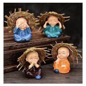 Set of 4 Baby Hat Monk Buddha Idols