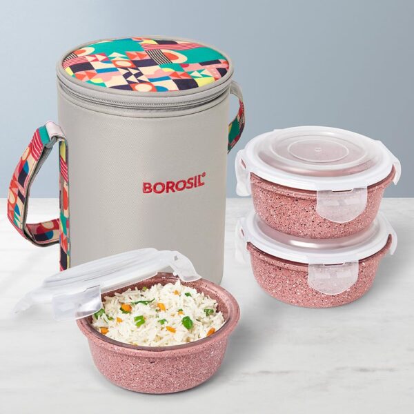 Borosil Kube Pink Glass Lunchbox Set