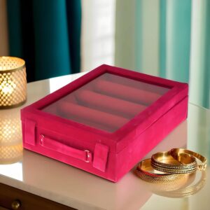 Velvet Wooden Bangle Organizer Box - 4 Rod, Pink