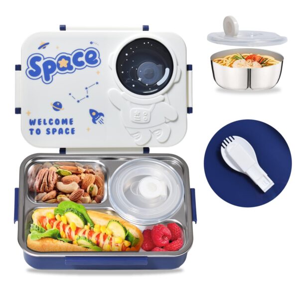 Kitchenace Insulated Steel Lunch Box - 3 Compartments for Kids