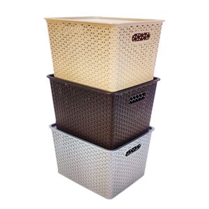 HomeStrap Large Plastic Storage Baskets with Lid