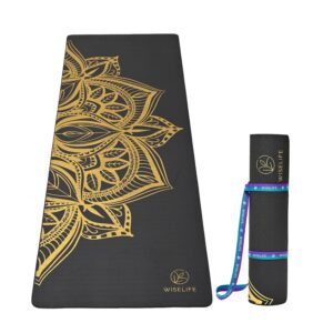 Wiselife 6mm Printed Yoga Mat - Extra Thick with Yoga Strap for Fitness