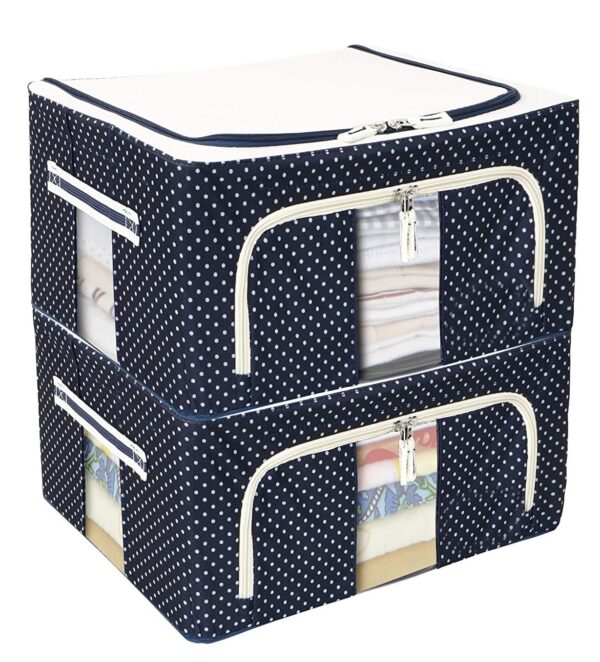FLYNGO Foldable Steel Frame Clothes Organizer ? 24 Ltr, Set of 2 Storage Baskets