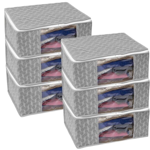 Homestrap Saree Covers ? Set of 6, Grey Non-Woven Cloth Storage Organizers