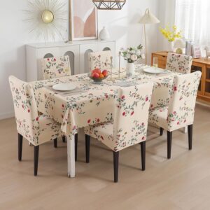 Waterproof PVC Dining Table Cover - Beige Tulip, 6 Chair Covers
