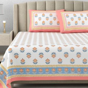Hand Block Printed Cotton King Size Bedsheet