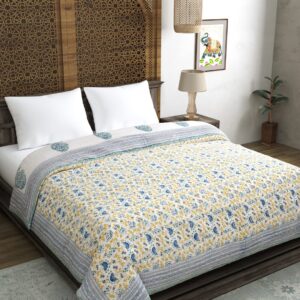 Hand Block Printed Cotton King Size Quilt