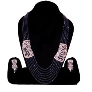 Kundan Long Necklace Set with Earrings - Blue, Traditional Jewelry