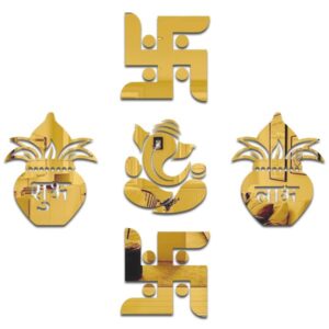 Ganpati & Swastik Wall Sticker Set - Gold