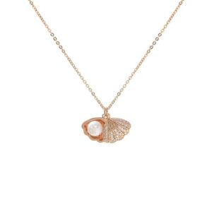 Round Sea Shell Pendant Necklace in Natural Steel Finish