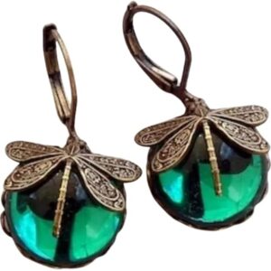 Victorian Dragonfly Crystal Earrings - Moonstone Carved for Women