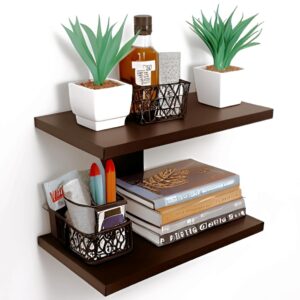 Glossy Engineered Wood Wall Shelf - Single, Brown