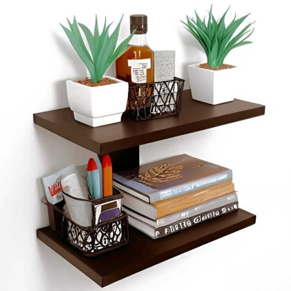 Glossy Engineered Wood Wall Shelf - Single, Brown