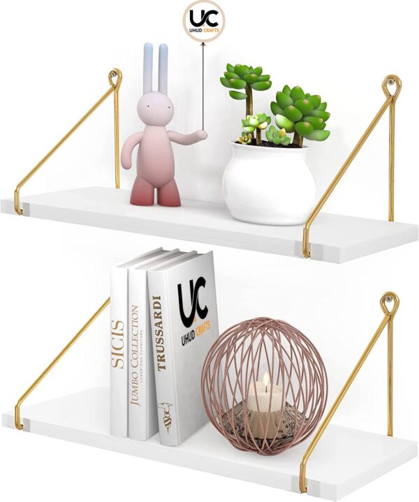 Gold & White Wall Mounted Shelves - Set of 2