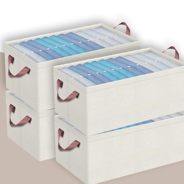 XL Foldable Shirt Storage Box with Metal Frame, Set of 4 Beige