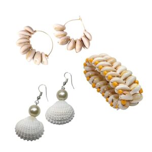 White Shell Bracelet Combo with Cowry Earrings and Bangles