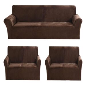 Brown Velvet 5-Seater Sofa Cover