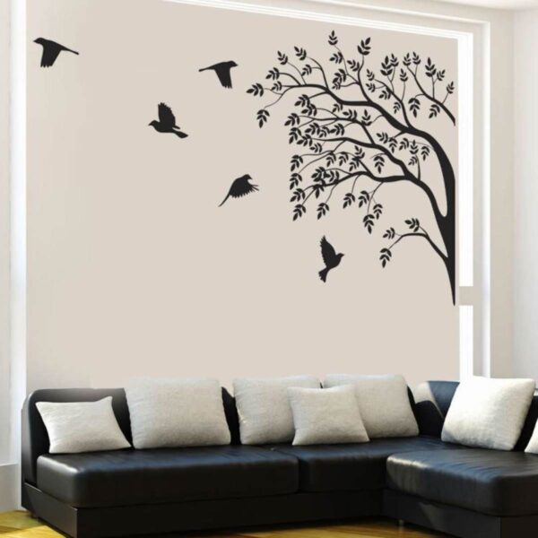 Monochrome Tree & Birds Wall Sticker - Black Vinyl