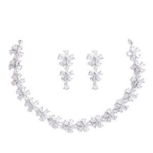 Rhodium-Plated Flower Jewelry Set - White American Diamonds