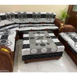 Black L-Shape 7-Seater Sofa Cover