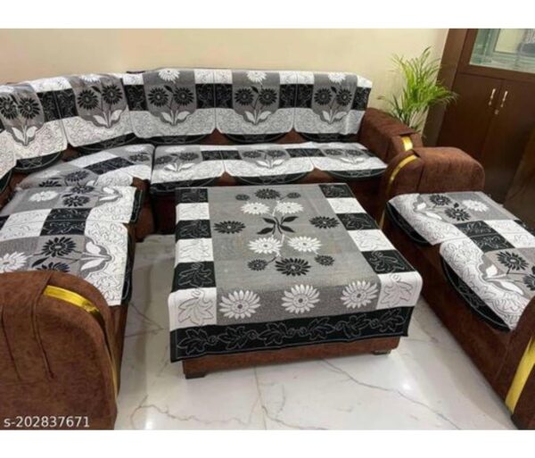 Black L-Shape 7-Seater Sofa Cover