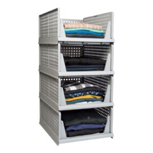 Foldable Plastic Shirt Stacker for Wardrobe, Dark Grey Pack of 4
