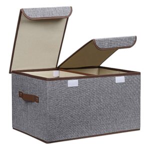 Foldable Clothes Storage Basket - Grey, with Lid