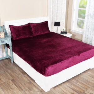 Elastic Flannel Fitted Bedsheet for Winter - Wine