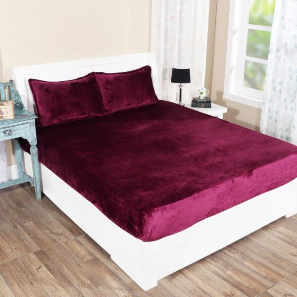 Elastic Flannel Fitted Bedsheet for Winter - Wine