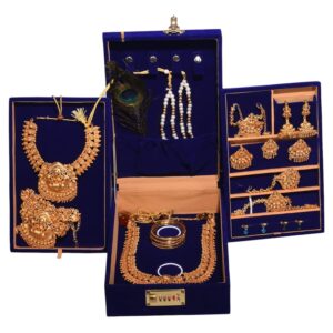 Gold Jewellery Storage Box with 4 Trays - 12x8 Inch