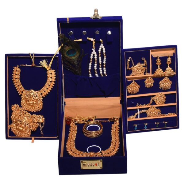 Gold Jewellery Storage Box with 4 Trays - 12x8 Inch