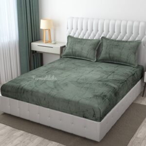 Velvet Solid Winter Bedsheet with Elastic - Bottle Green