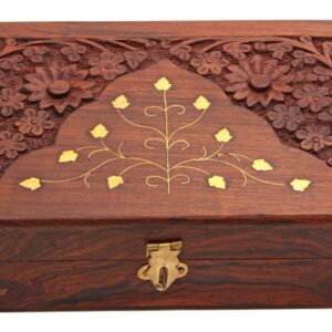 Hand Carved Keepsake Wooden Jewelry Box - 8 Inch