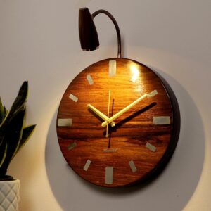Handmade Wooden Wall Clock with LED Spotlight - 12 Inch