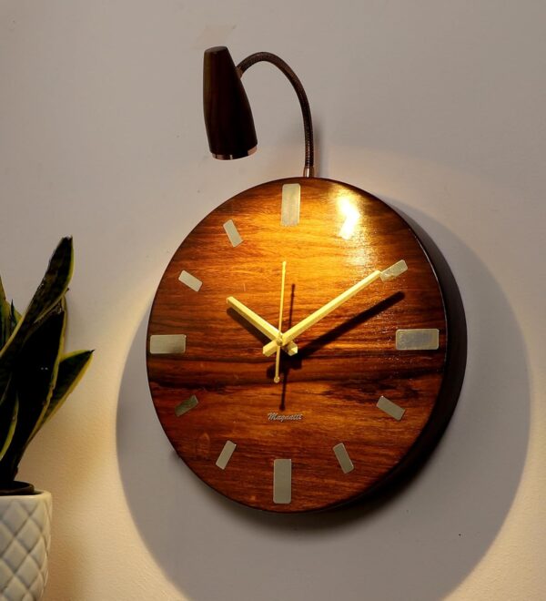 Handmade Wooden Wall Clock with LED Spotlight - 12 Inch