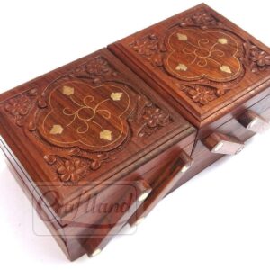 Handmade Carved Brass Wooden Jewellery Box - 8 Inch