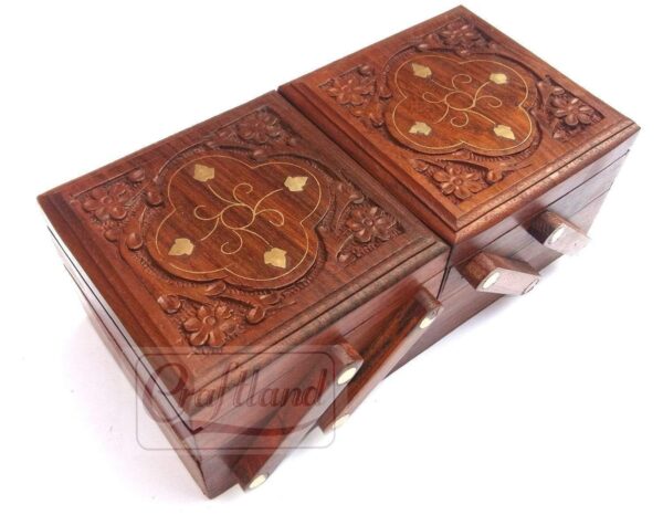 Handmade Carved Brass Wooden Jewellery Box - 8 Inch