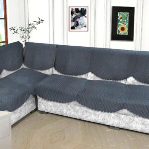 Velvet Quilted L-Shape Sofa Cover