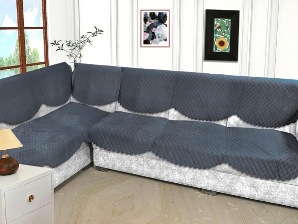 Velvet Quilted L-Shape Sofa Cover