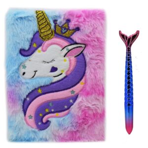 Unicorn Fur Diary with Mermaid Gel Pen - 21x15cm, 80 Pages