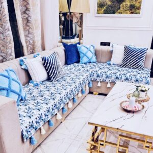 Blue Floral U-Shape Sofa Cover