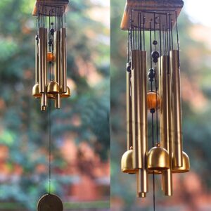 Golden Pipe & Hanging Bells Wind Chime for Home