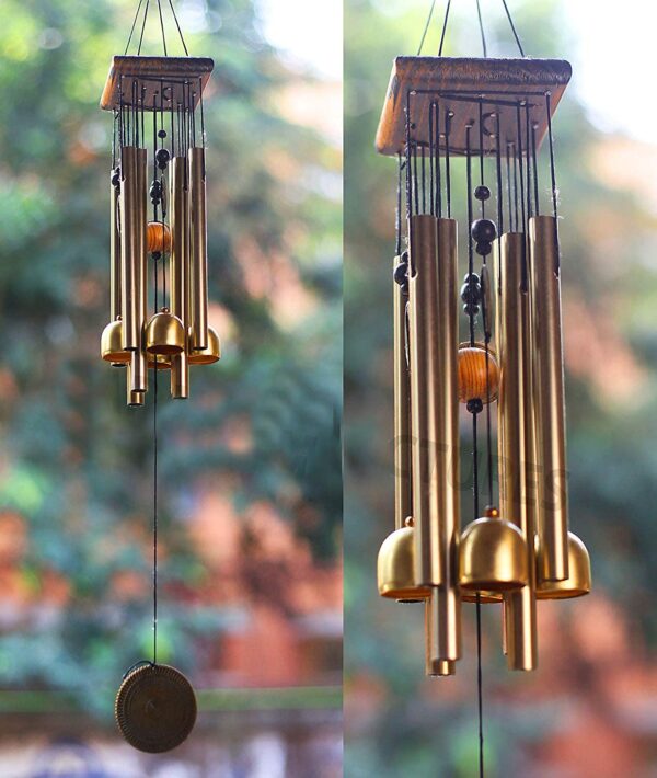 Golden Pipe & Hanging Bells Wind Chime for Home