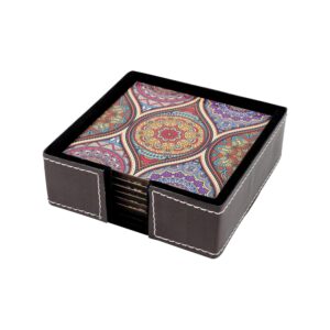 Leather Coaster Set for Dining Table - 6PC, Mandala Design