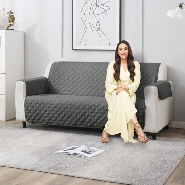 Grey Quilted 3-Seater Sofa Cover
