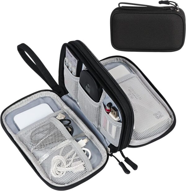 Portable USB Cable Organizer - Mesh Pockets, Black